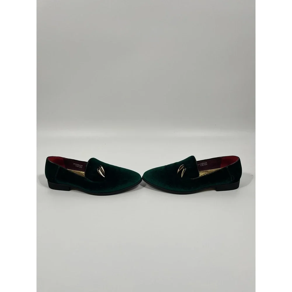 Mens Slip On Loafers 12.5 Green Velvet Formal Event Black Tie Wedding Guest